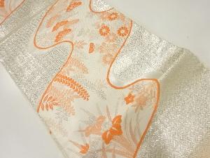 流水に草花模様織出し袋帯